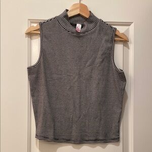 Striped Sleeveless Mock Neck Top
